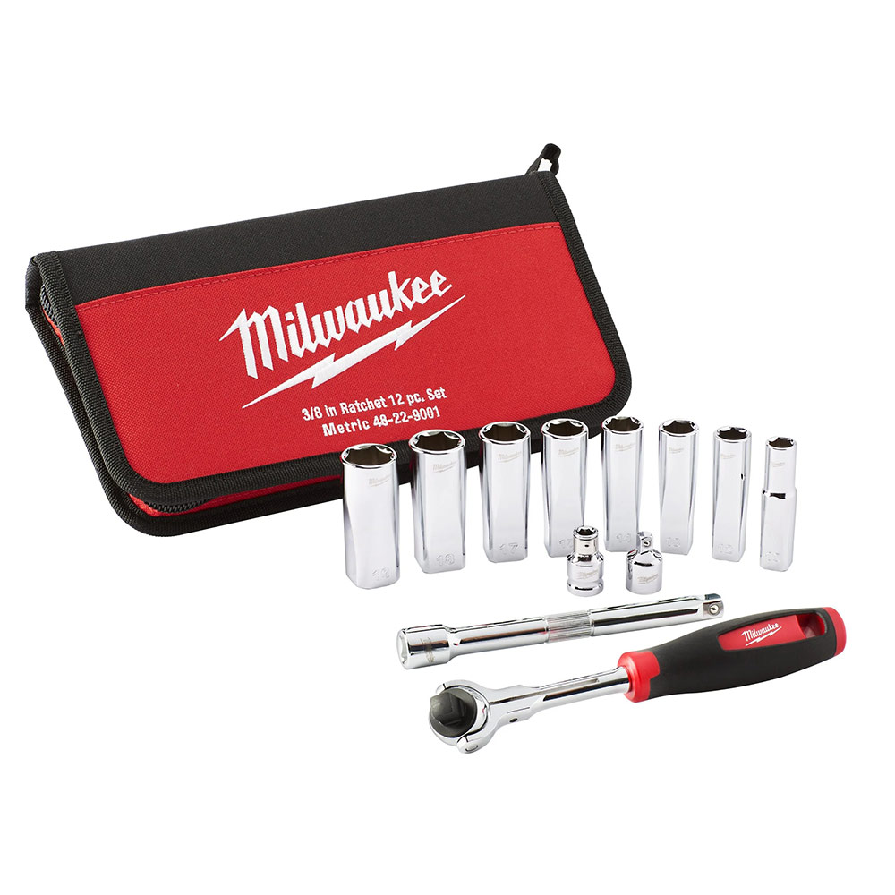 JUEGO 12 PIEZAS CARRACA Y VASOS DE 3/8" MILWAUKEE